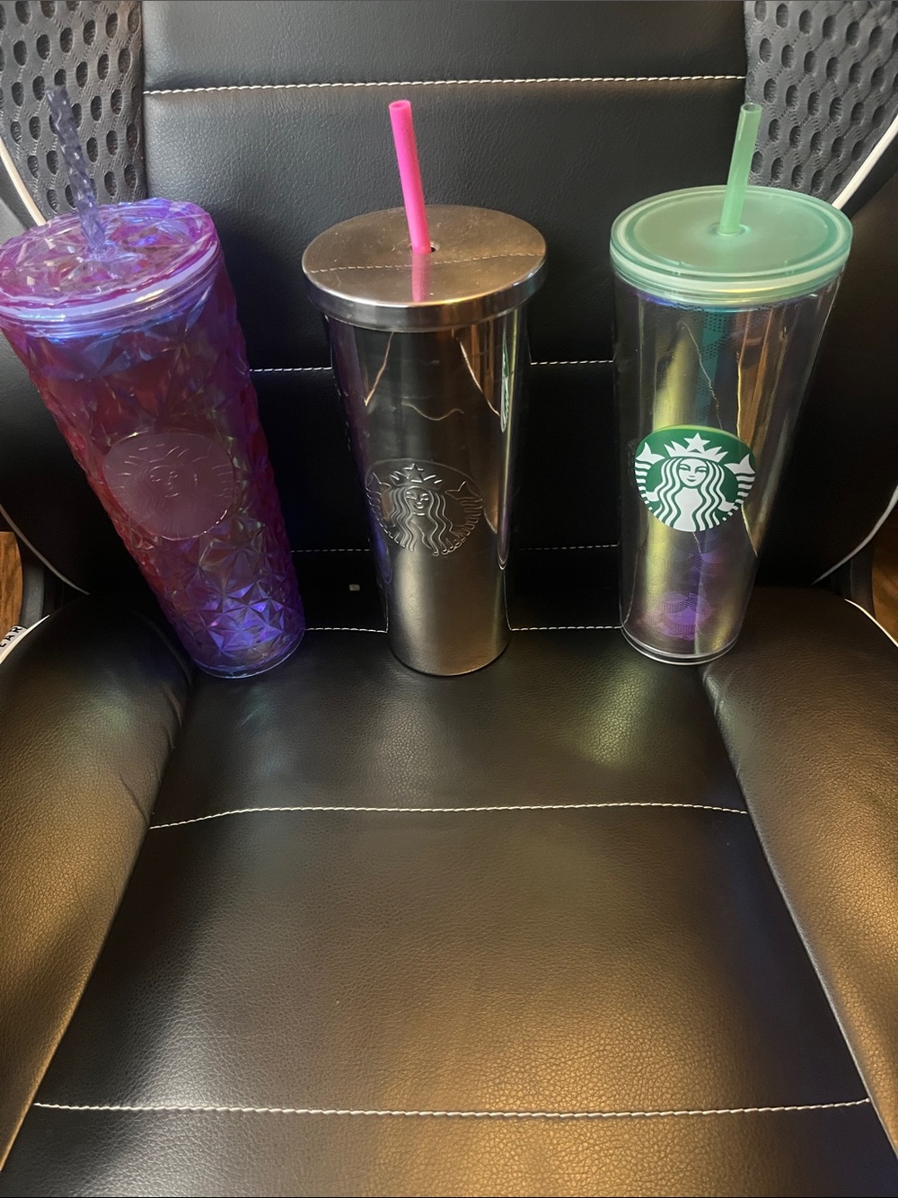 Starbucks Metallic Iridescent Purple, Green and Silver Cold Cups - Set of 3